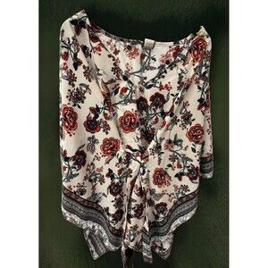 Lilian Boho Peasant Hippie Top Lightweight Pattern Shawl Tie Poncho Floral  XL